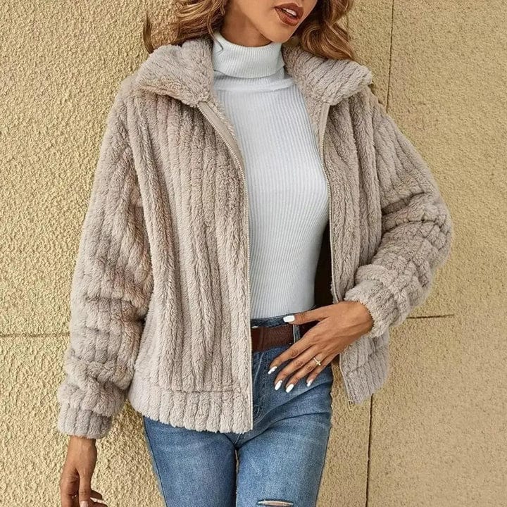 Warm Ribbed Winter Jacket for Women - VogeLuxe
