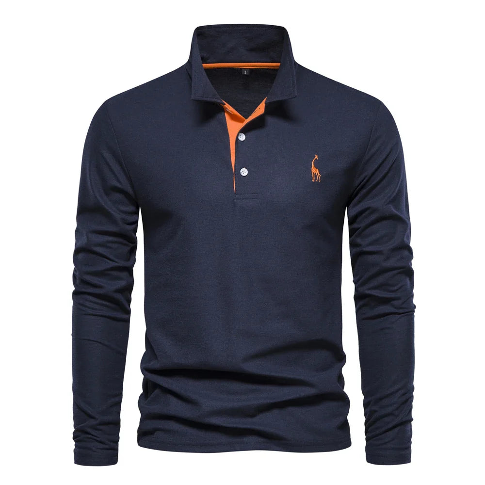 Classic Embroidered Long Sleeve Polo Shirt - VogeLuxe