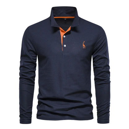 Classic Embroidered Long Sleeve Polo Shirt - VogeLuxe