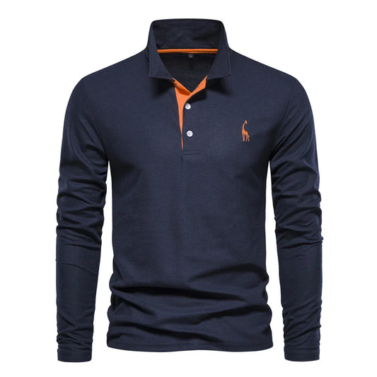 Classic Embroidered Long Sleeve Polo Shirt - VogeLuxe
