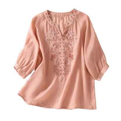 Relaxed Fit Floral Cotton Women's Blouse