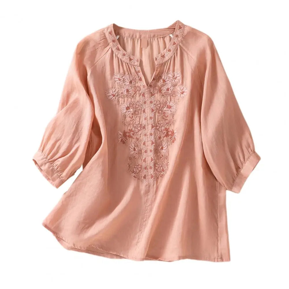 Relaxed Fit Cotton Blend Women's Blouse