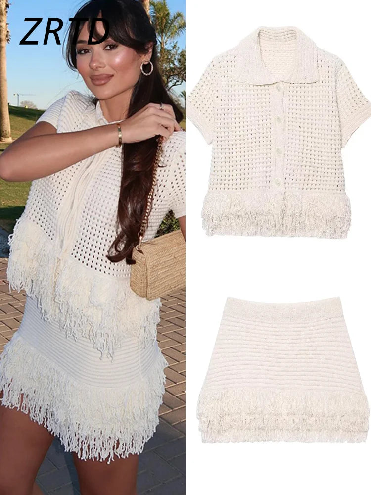 Cozy Fringe Sweater and Skirt Outfit - VogeLuxe