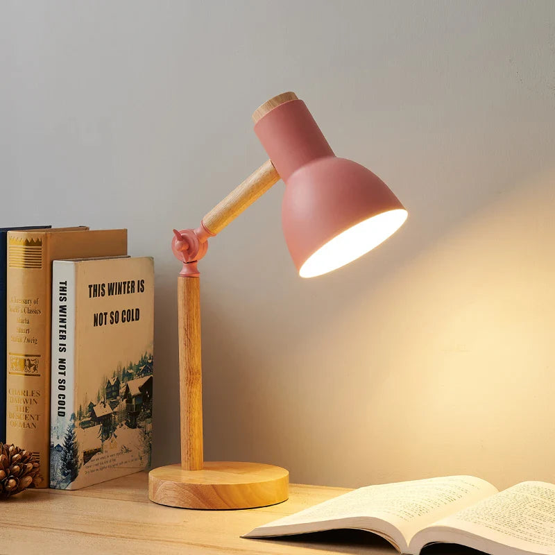 Rustic Wooden Table Lamp | Adjustable Desk Light