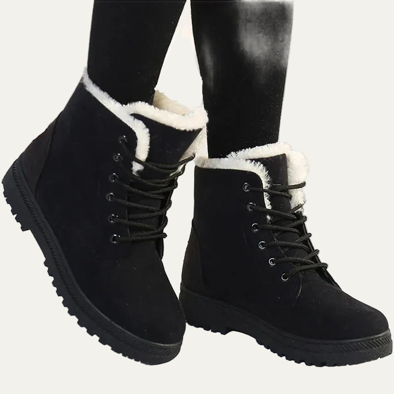VogeLuxe | Women’s Suede Look Lace Up Ankle Boots with Faux Fur Collar