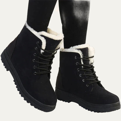 VogeLuxe | Women’s Suede Look Lace Up Ankle Boots with Faux Fur Collar