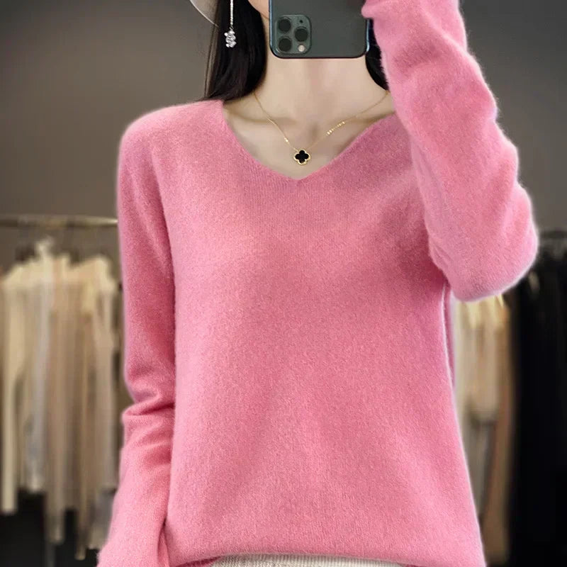 Soft Merino Wool V-Neck Sweater - VogeLuxe