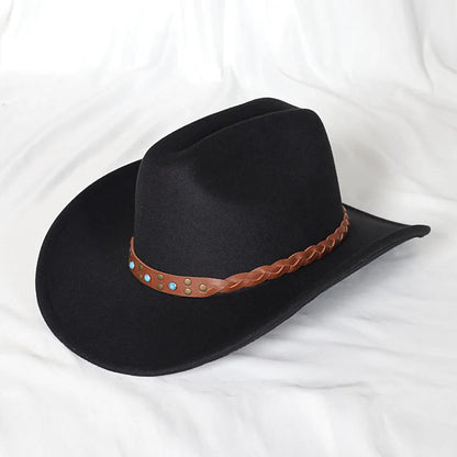 Retro Style Leather Cowboy Hat - Wide Brim Adjustable Fit