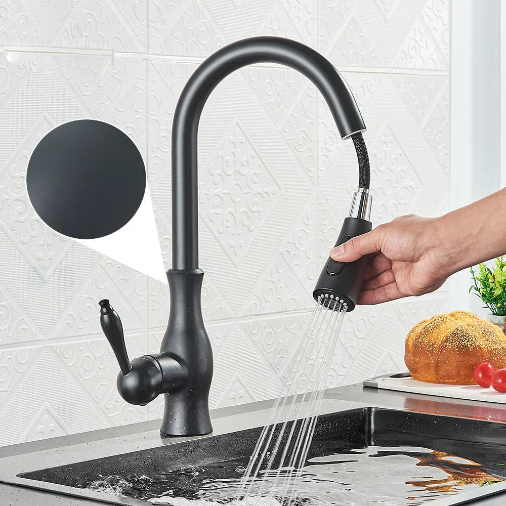 Shiny Gold Kitchen Faucet With Pull Out Spray