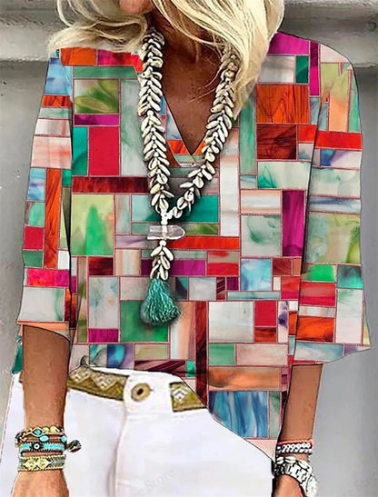 Relaxed Fit Floral V-Neck T-Shirt for Women