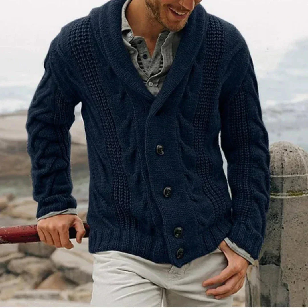 Classic Men's Cable Knit Sweater Jacket - VogeLuxe