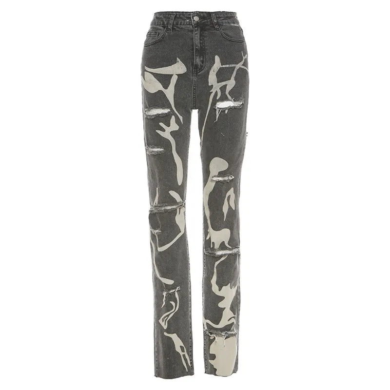 Fashionable Distressed Women's Jeans with Rips