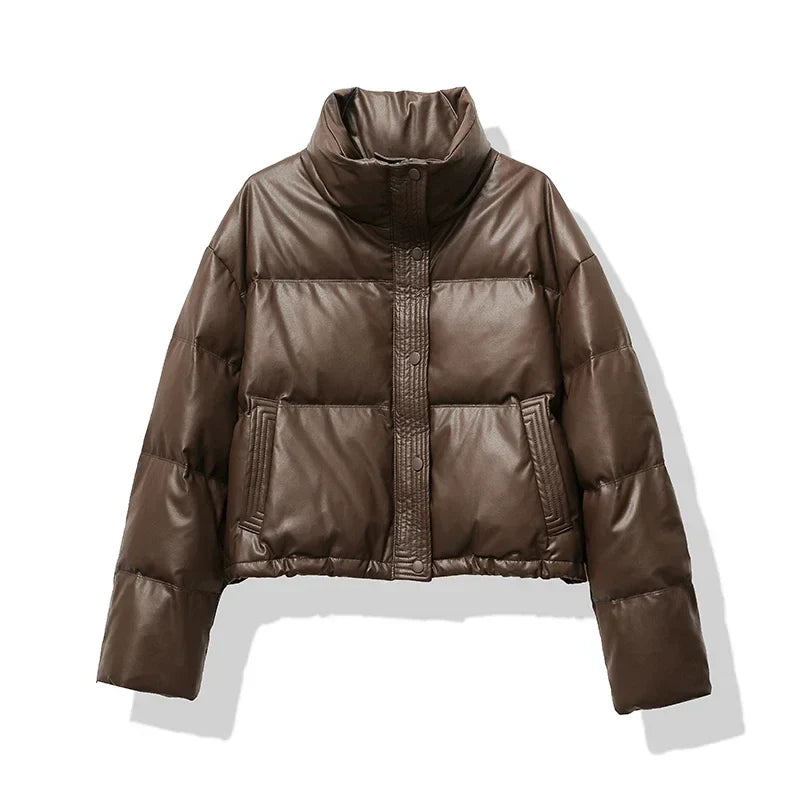 Women's Short Shine Puffer Coat - VogeLuxe