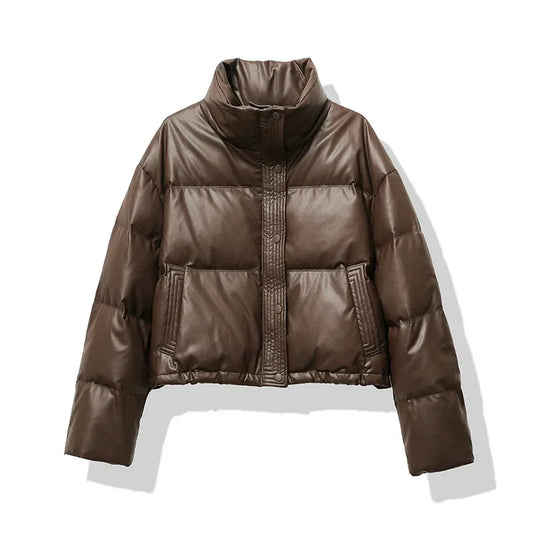 Women's Short Shine Puffer Coat - VogeLuxe