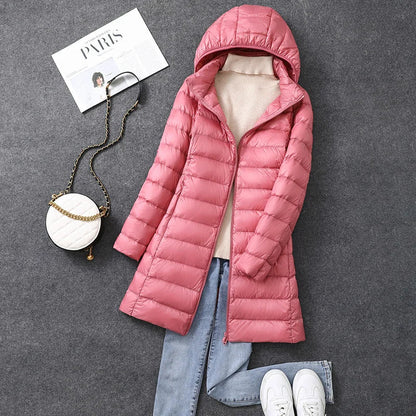 Long Women's Office Parka Detachable Fur Hat Coat