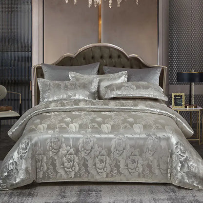 Luxurious Gold Blue Satin Duvet Cover Set