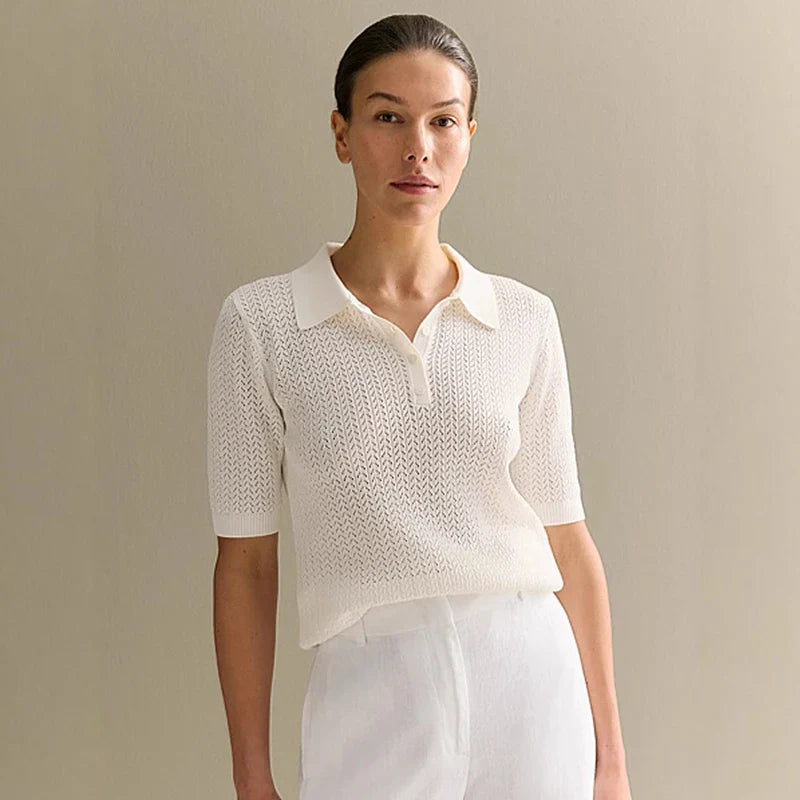 Relaxed Fit Knit Polo Shirt – Casual Summer Women's Tee - VogeLuxe
