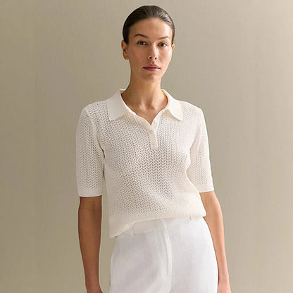 Relaxed Fit Knit Polo Shirt – Casual Summer Women's Tee - VogeLuxe