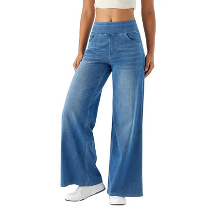 Comfortable Wide Leg High Waist Jeans with Stretch Waist