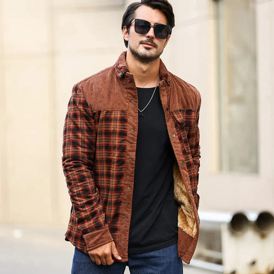 Warm Plaid Flannel Lined Mens Winter Coat - VogeLuxe