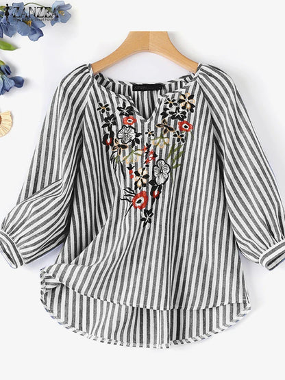 Bright Floral Print Summer Blouse for Women