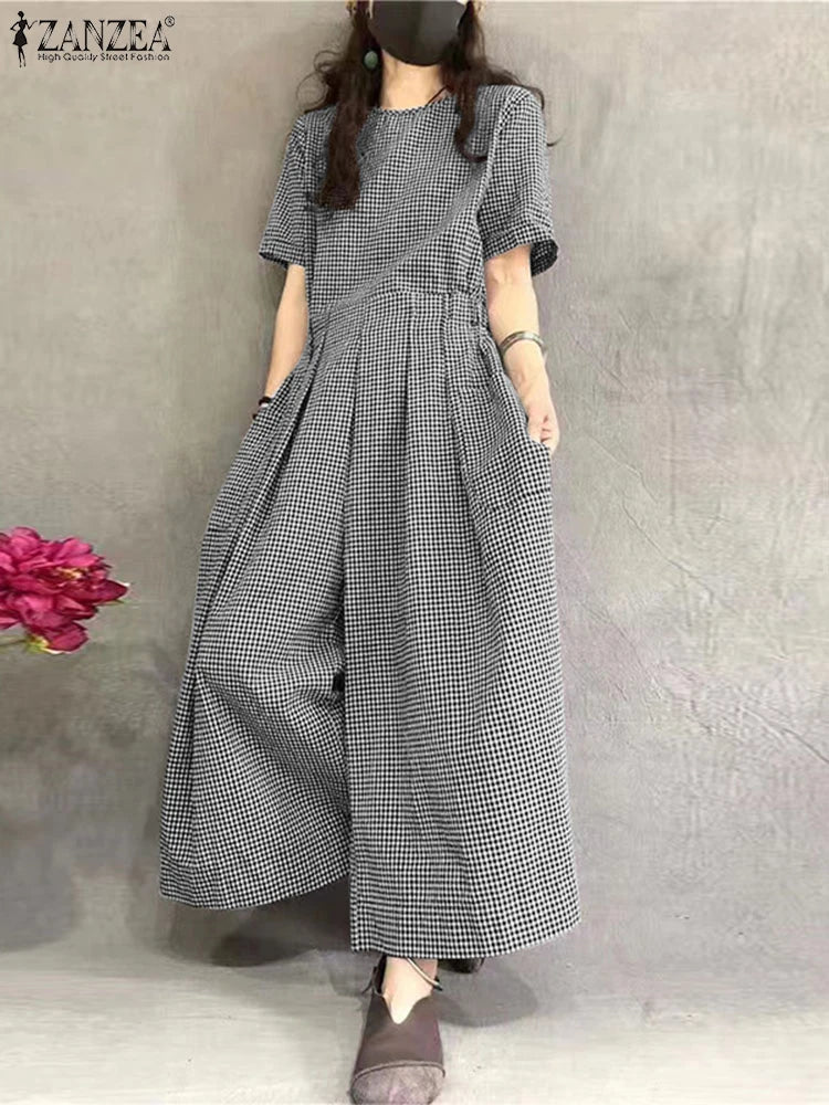 Floral Loose-Fit Jumpsuit - Elastic Waist Summer Romper - VogeLuxe