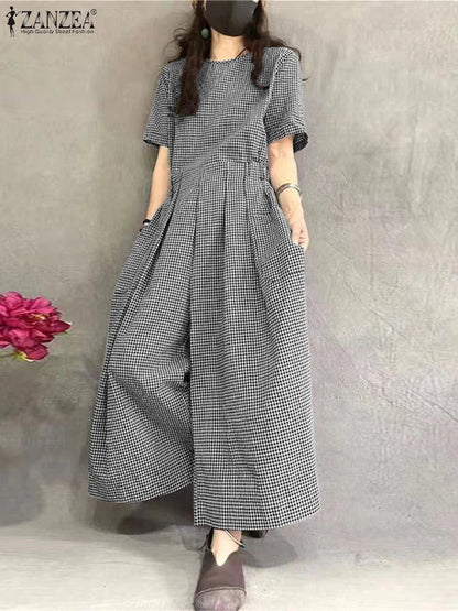 Floral Loose-Fit Jumpsuit - Elastic Waist Summer Romper - VogeLuxe