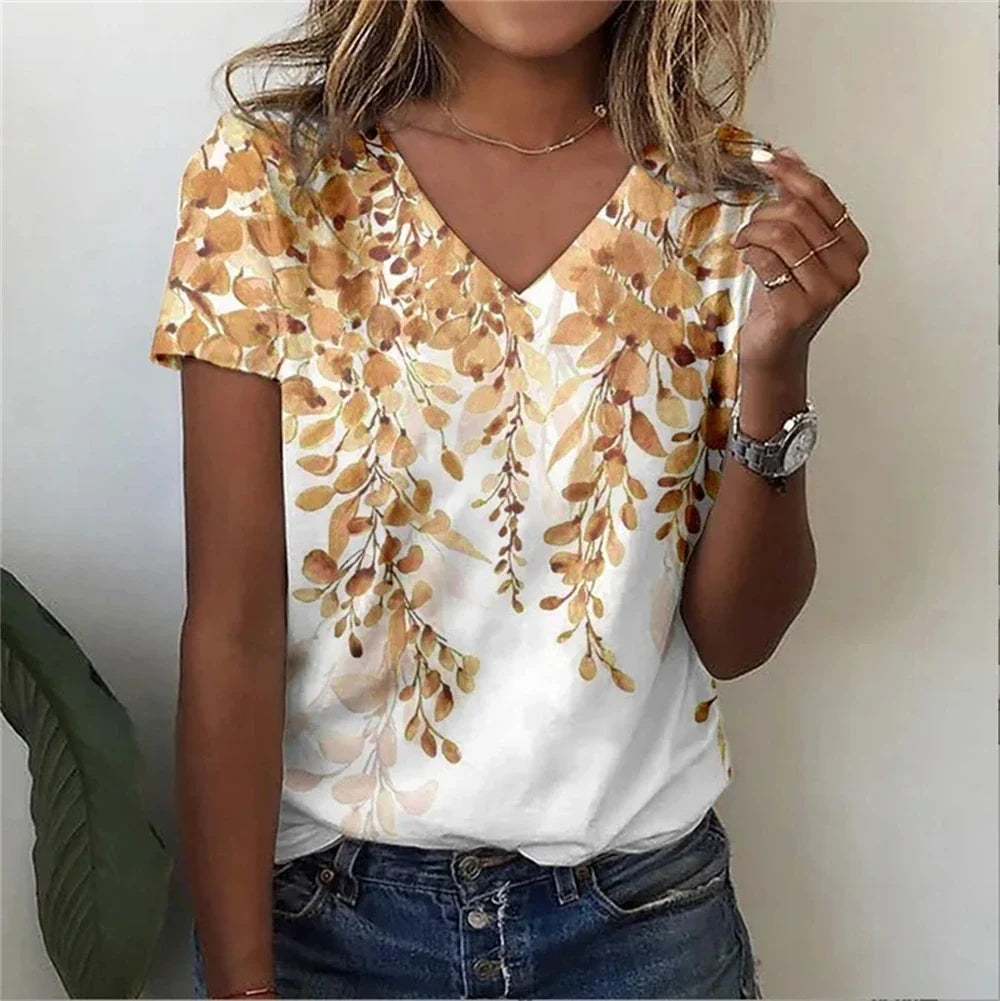 Classic Floral Relaxed Fit V-Neck T-Shirt