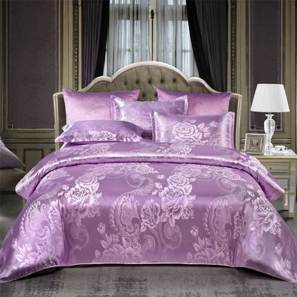 Luxurious Gold Blue Satin Duvet Cover Set