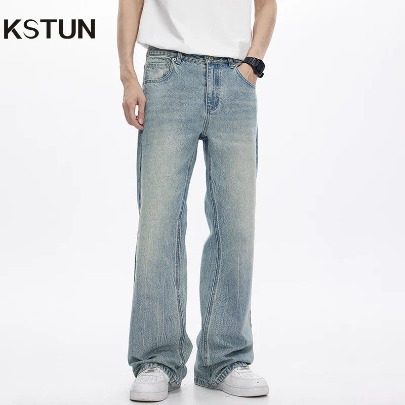 Distressed Sky Blue Wide Leg Jeans - VogeLuxe