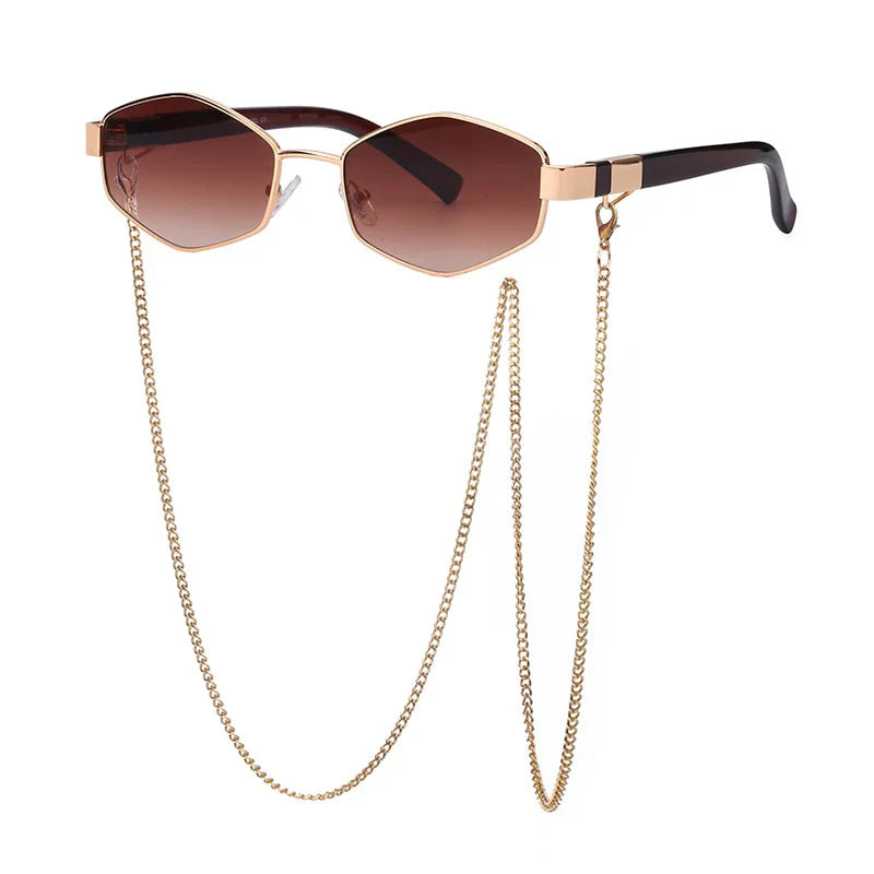 Fashionable Women's Hexagon Shades with Chain Accent