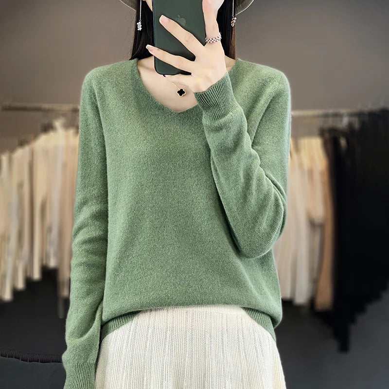Cozy Australian Merino Wool V-Neck Sweater