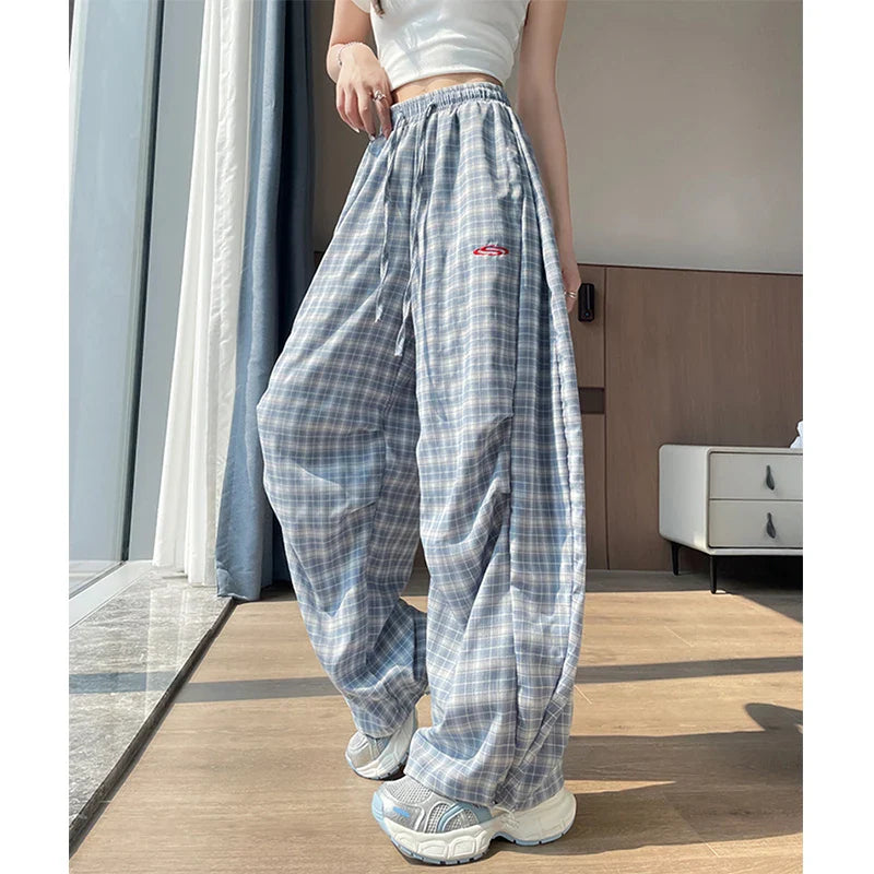 Trendy Plaid High Waist Women's Jogger Pants