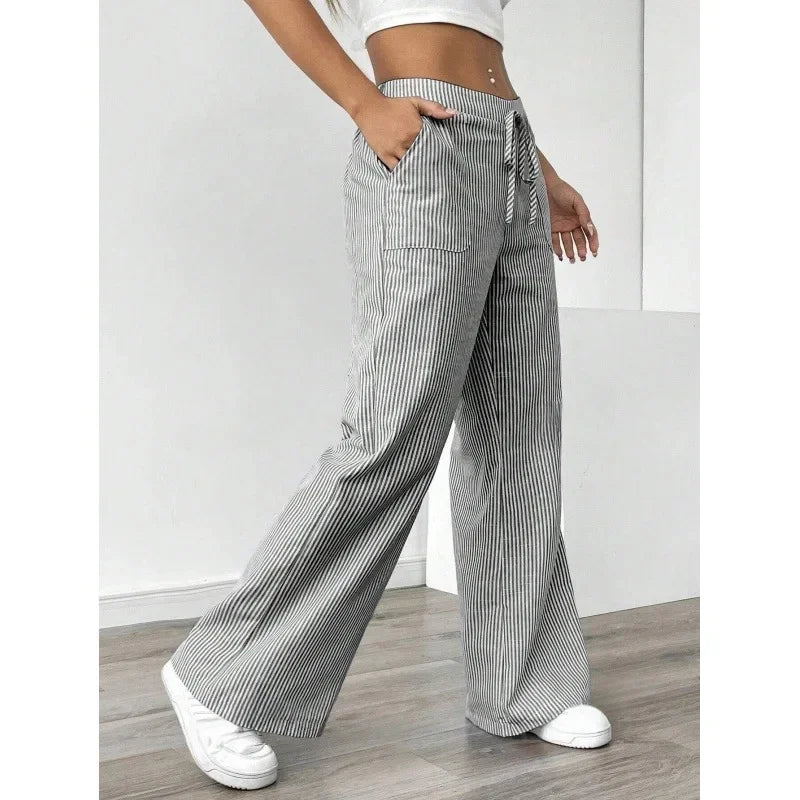 Comfy High-Waisted Wide Leg Striped Pants