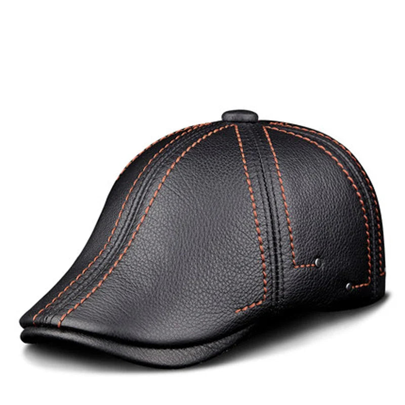 Genuine Leather Beret - Classic Black Mens Cap - VogeLuxe