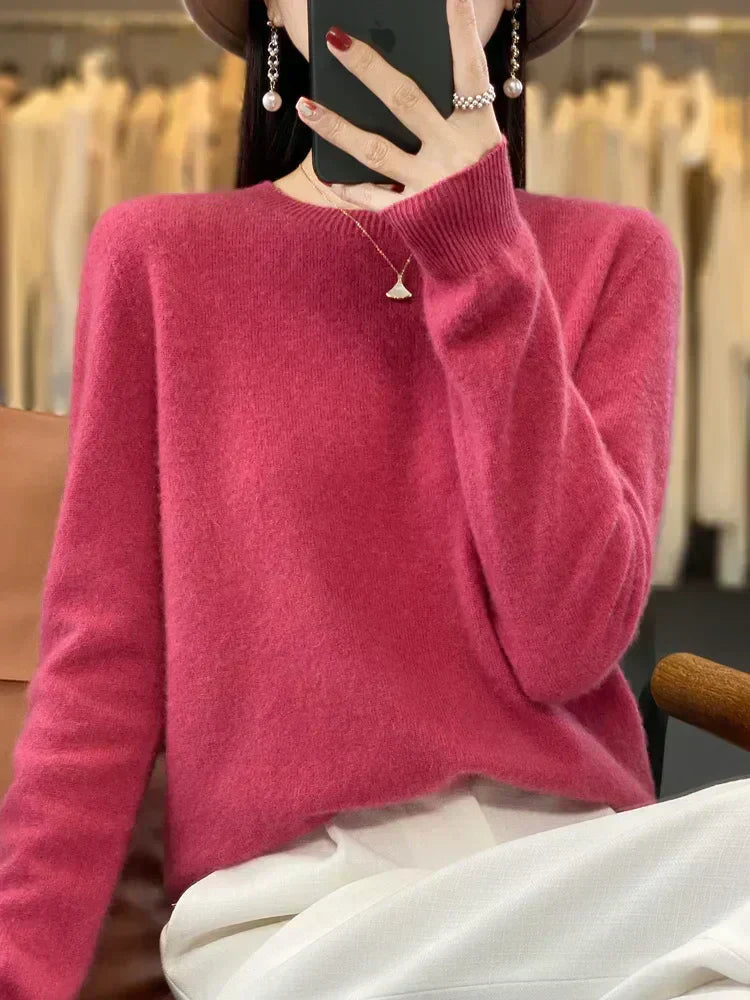 Soft Merino Wool Women's O Neck Winter Sweater
