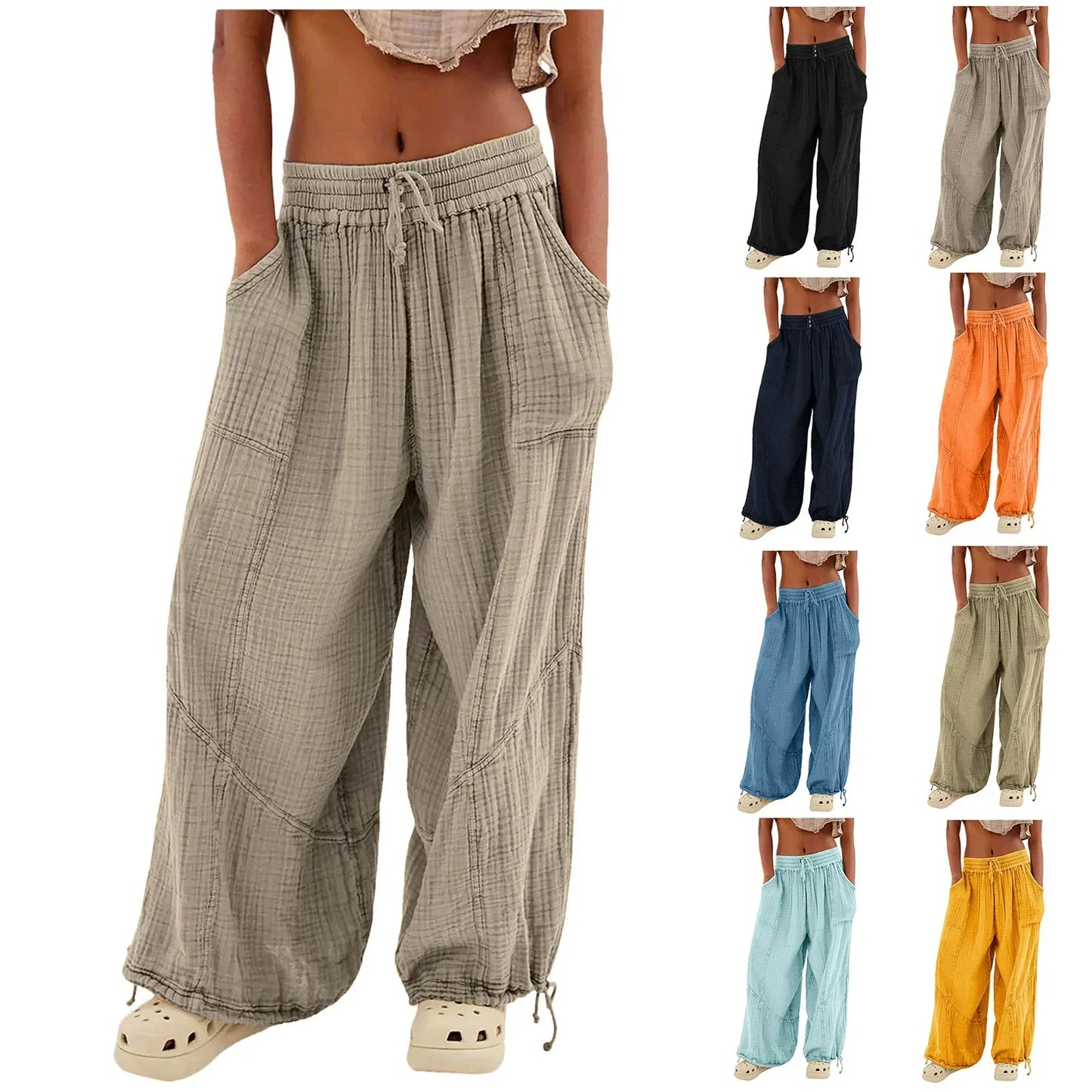 Relaxed Fit Wide Leg Beach Pants with Pockets - VogeLuxe