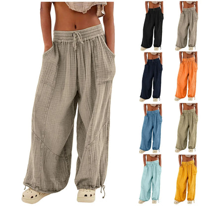 Relaxed Fit Wide Leg Beach Pants with Pockets - VogeLuxe