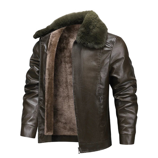 Warm Leather Motorcycle Jacket - VogeLuxe