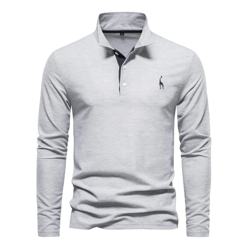 Classic Embroidered Long Sleeve Polo Shirt