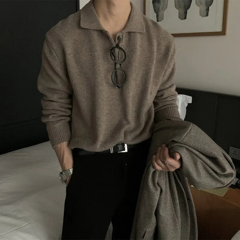 Premium Soft Knit Polo Neck Sweater For Men - VogeLuxe