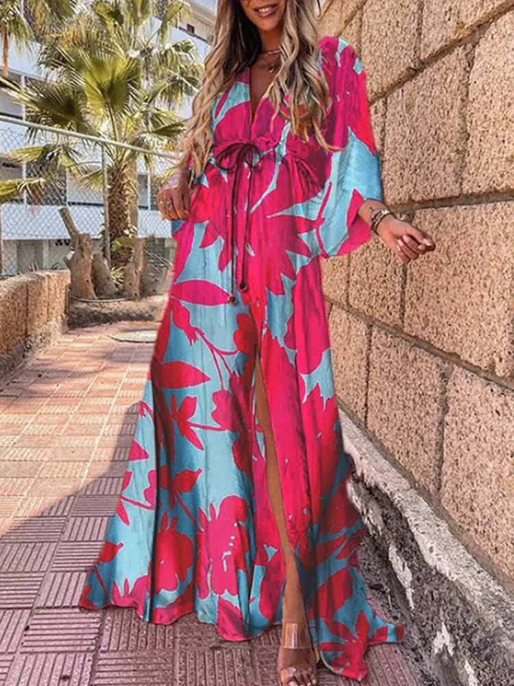 Vibrant Long Sleeve Maxi Dress with Fun Print