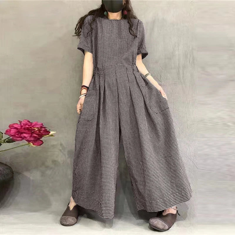 Floral Loose-Fit Jumpsuit - Elastic Waist Summer Romper