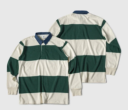 Classic Collegiate Striped Long Sleeve Polo Shirt