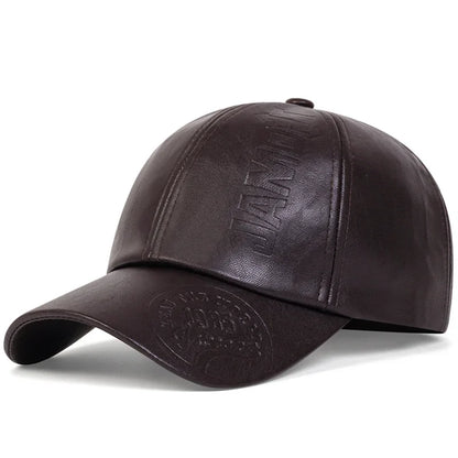 Classic Brown Leather Baseball Cap - Adjustable Fit