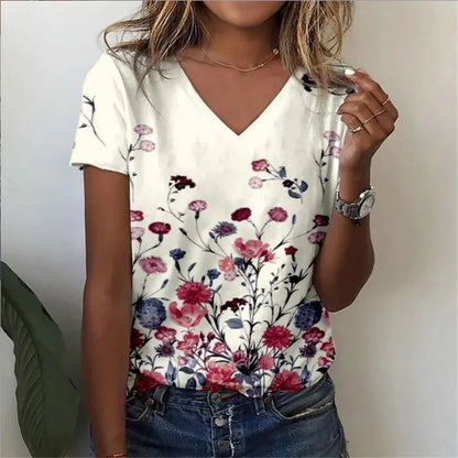 Classic Floral Relaxed Fit V-Neck T-Shirt
