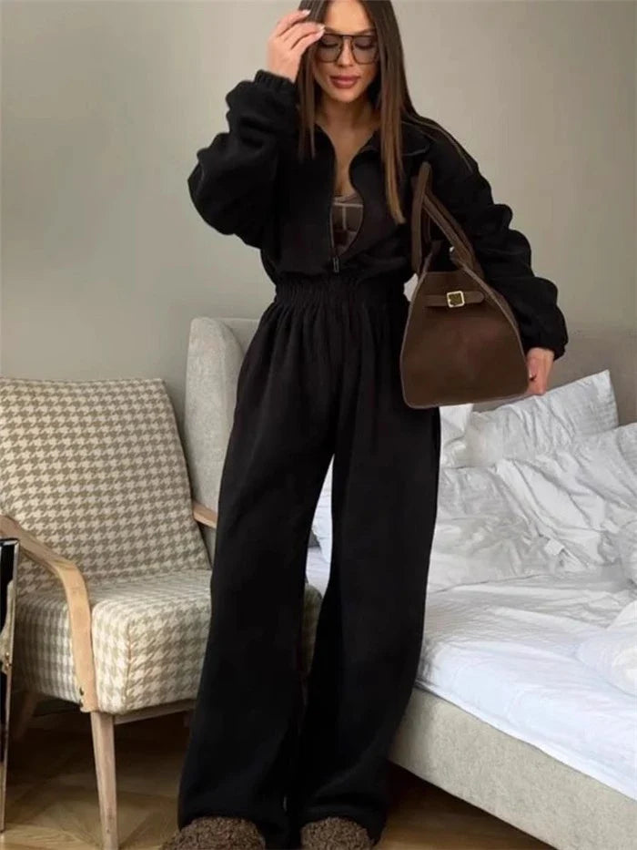 Ladies' Zip Up Hoodie Jumpsuit Outfit