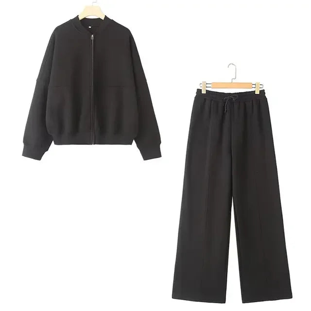 Women's Casual Knit Top and Loose Fit Pants Set