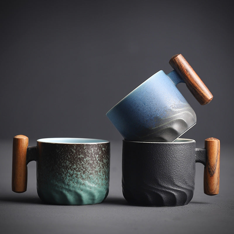 Small Porcelain Coffee Cup with Wood Grip - VogeLuxe