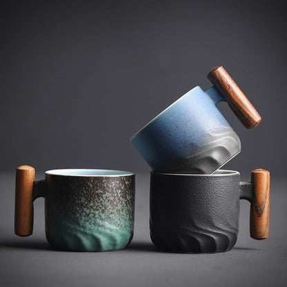 Small Porcelain Coffee Cup with Wood Grip - VogeLuxe